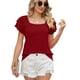 thumbnail image 1 of Camiseta informal de Color puro de verano con mangas cortas y capas dobles holgadas para mujer, 1 of 8
