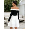 thumbnail image 5 of OYYNIIS Womens Off Shoulder Dresses Fashion Floral Trim Bell Sleeve Stretchy Fit Dress Graduation Wedding Guest Mini Short Dress, 5 of 5