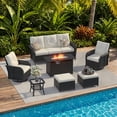 thumbnail image 2 of Clouddwell 7 Pieces Outdoor Patio Furniture Set, Rattan Wicker Sectional Swivel Rocker Chairs Sets with Fire Pit, Off White/Black, 2 of 9