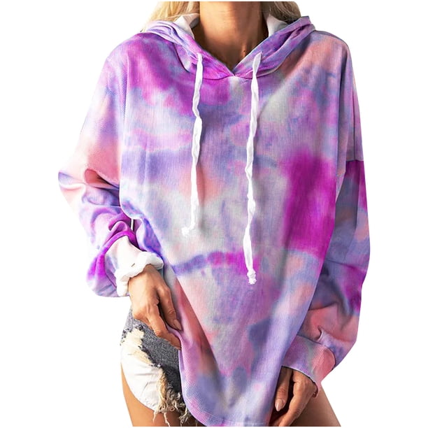 Sudadera con capucha de manga larga y teñido anudado de talla grande para mujer Fridja fksj3123