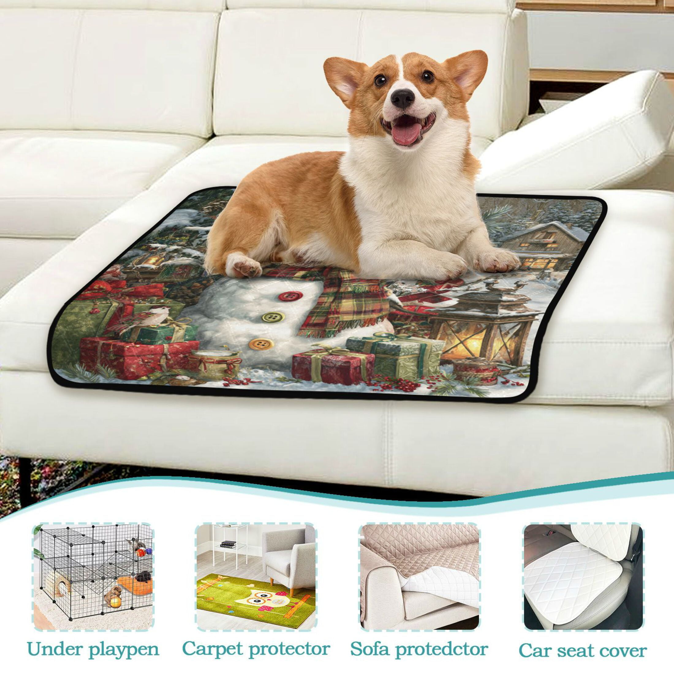 Qxltty Christmas Themed Snowman Cat litter Pads Pet Set of 2 Diaper Mats Center Anti-leakage Layer Absorbent Soft and Comfortable