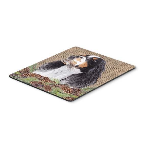 "Springer Spaniel Faux Burlap and Pine cones Mouse Pad Hot Pad or Trivet"