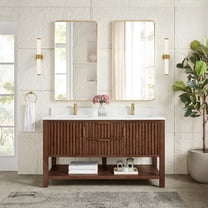 Vitre 60" Double Bath Vanity in Aged Dark Brown Oak with Composite Stone Top