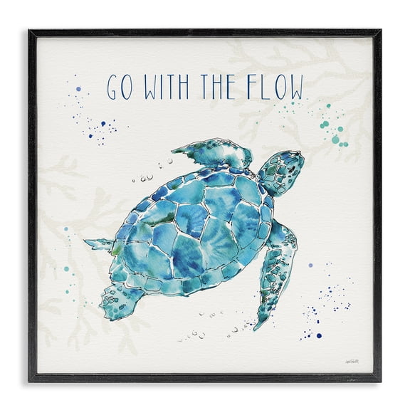 Stupell Industries Rustic Lodge Go with the Flow Turtle Black Framed Giclee Art, 12 x 12, by Anne Tavoletti
