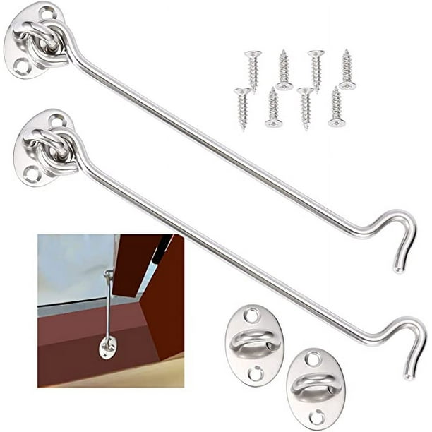 2 Piezas Gancho de Cabina, Gancho de Pestillo de Puerta, Cerradura de Gancho de Puerta de Acero Inoxidable Plateado, con Tornillos de Montaje, para Ventana, Puerta de Granero, Puerta de Cobertizo, Pu