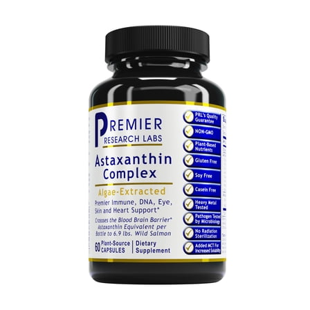 Premier Research Labs Astaxanthin Complex - Supports Cardiovascular System, Eyes & Skin* - With Astaxanthin, Chlorella & Milk Thistle - Pure Vegan - 60 Plant-Source Capsules