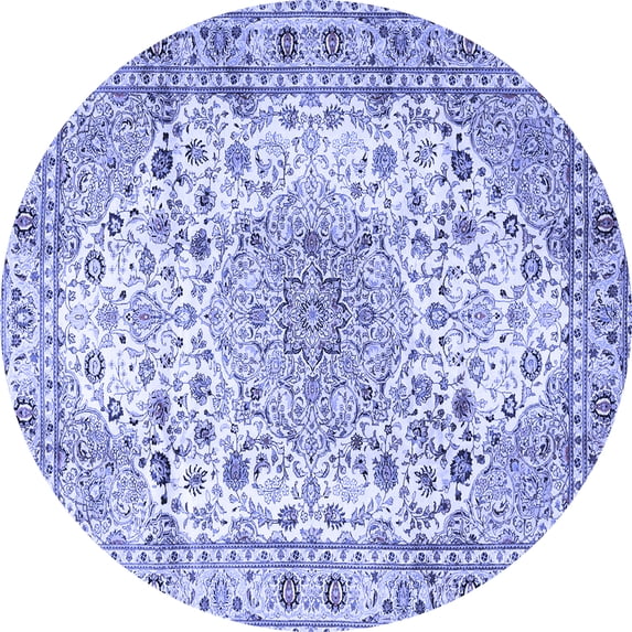 Ahgly Company Machine Washable Indoor Round Medallion Blue Traditional Area Rugs, 6' Round