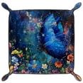 thumbnail image 2 of Women Girls Leather Square Dish Trinket Plate Jewelry Tray, Blue Butterfly Dances Flowers Mothers Day Birthday Gift, 2 of 6