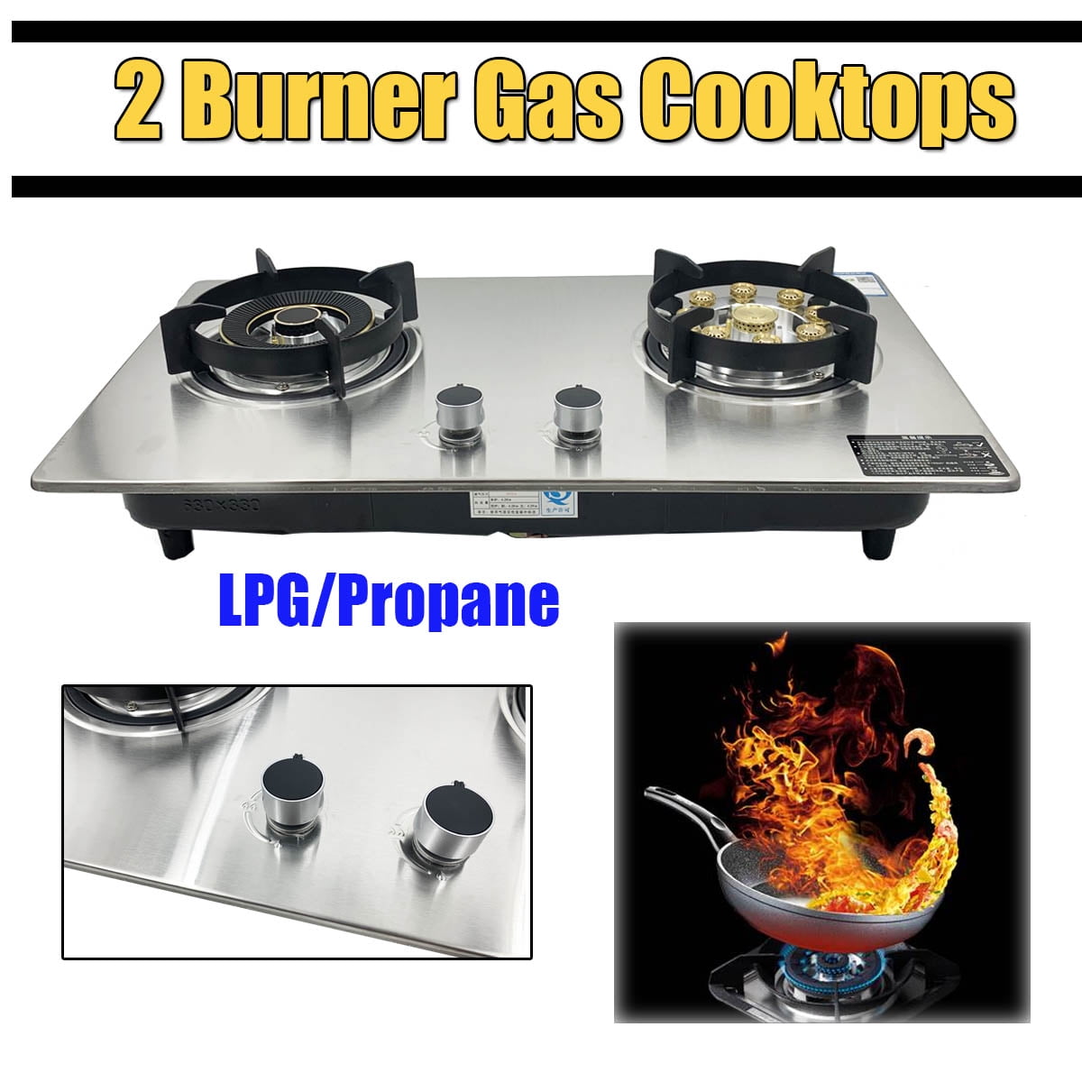 TABODD Propane Gas Cooktop 2 Burners Stove portable gas stove Tempered Glass Double Auto Ignition Camping Burner LPG for RV, Apartments, Outdoor