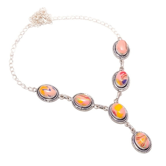Rainbow Calsilica 925 Sterling Silver Necklace 16-17.99" F2693, Gemstone Silver Jewelry, New Year Sale, Valentin's Day Gift