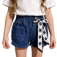 thumbnail image 2 of Little Girls Denim Shortie Shorts Korean Style Elastic Waist Shorts Casual Summer Comfort Fit for Play Shorts Size 7-8T, 2 of 4