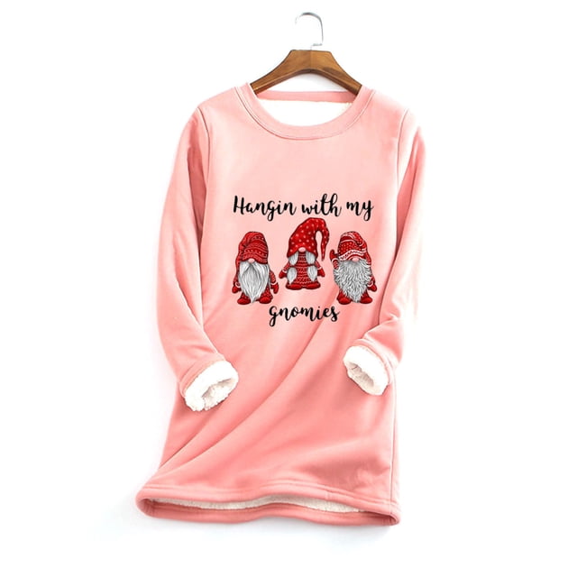 Pntutb Mujeres Navidad Grueso Fleece Impresión Sudadera Cálida O-Cuello Ropa interior top Pntutb Pntutb-6863