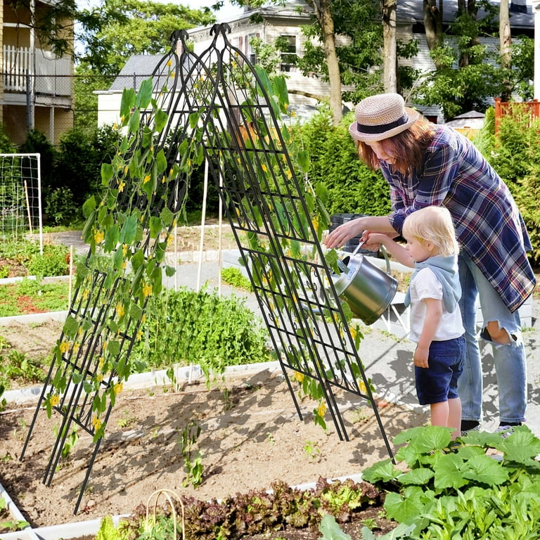 Costway 71" Tall Metal Garden Trellis for Climbing Plants 4 Pack Fence Panels Retro