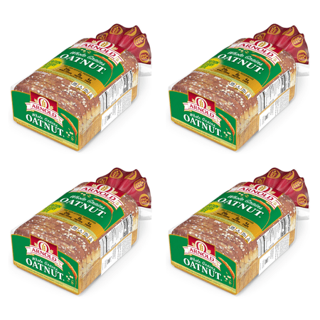 Arnold Whole Grains Oatnut Bread 24 oz Soft Pre-sliced Multigrain Bread Bag (Pack of 4)