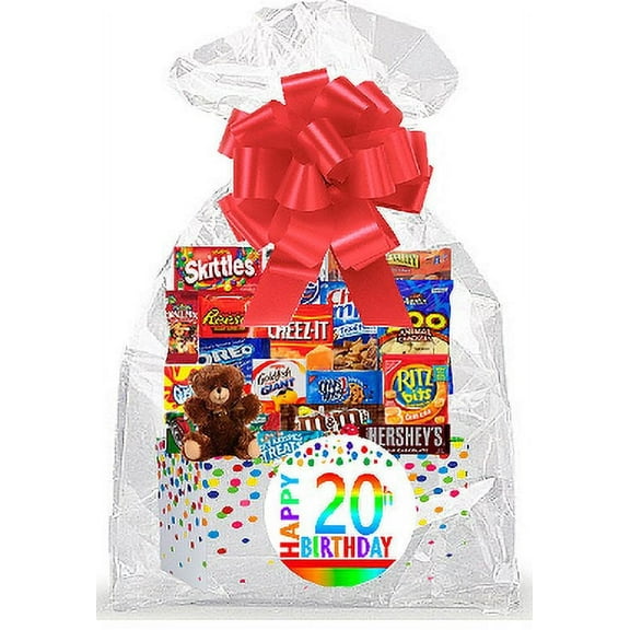 CakeSupplyShop Item#020BSG Happy 20th Birthday Rainbow Thinking Of You Cookies, Candy & More Care Package Snack Gift Box Bundle Set - Ships FAST!