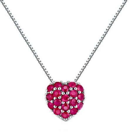 0.63 Carat T.G.W. Ruby Sterling Silver Puffy Heart Pendant, 18