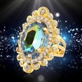 thumbnail image 3 of AYYUFE Women Rainbow Color Big Ellipse Glass Rhinestone Hollow Party Ring Gift Jewelry Glass, Alloy, Rhinestone Beige, 3 of 7