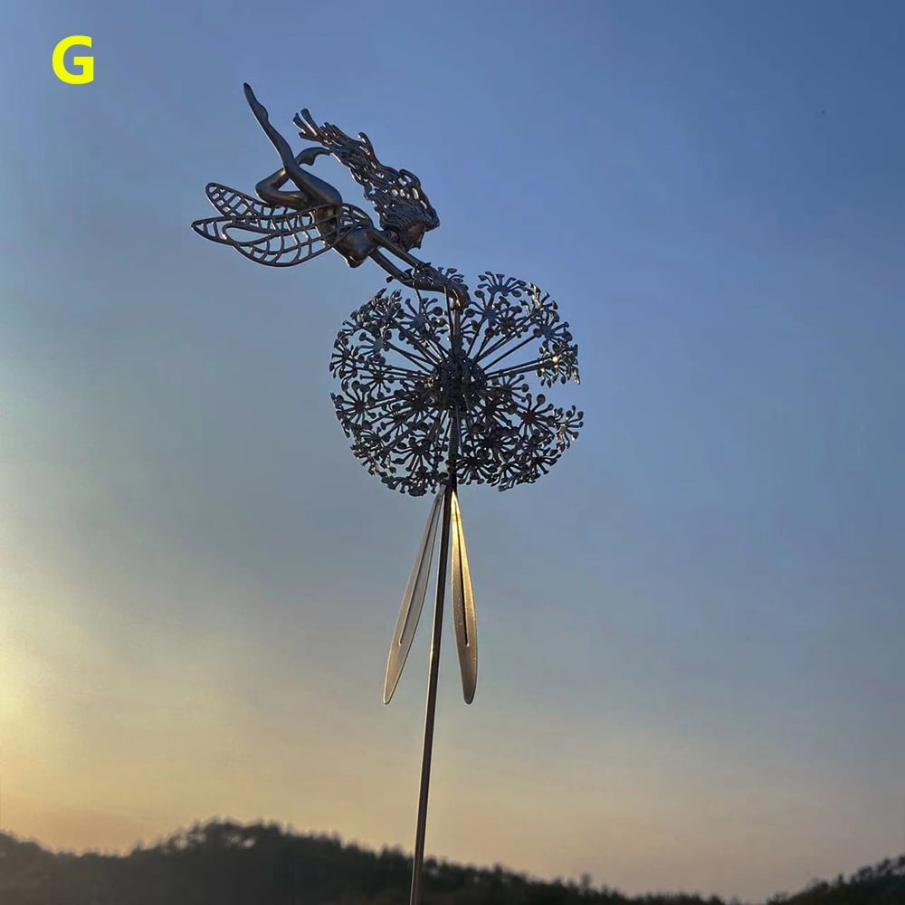 3D Outdoor Metal Craft Dandelion Fairy Plug-In, Garden Lawn Decoration Sculpture, Courtyard Terrace Decoration