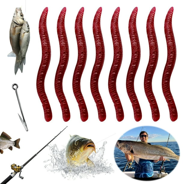 Señuelos Gusano Blandos Pesca Cebo Lombriz Tierra 50/100 Piezas para Carpa Lubina Rojo