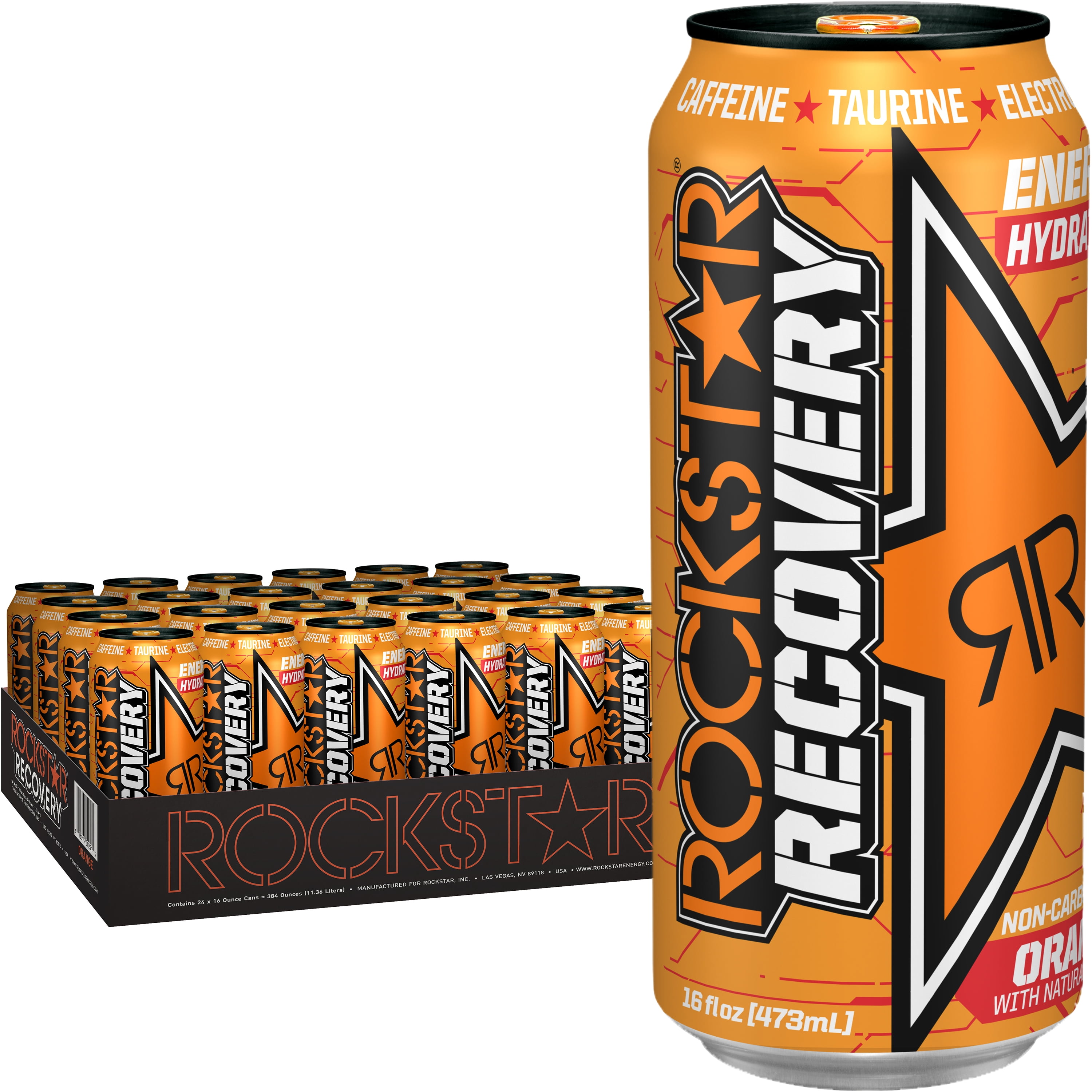 (24 Cans) Rockstar Recovery Energy Drink, Orange, 16 fl oz ...