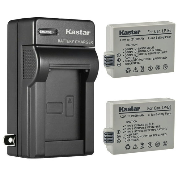 Kastar 2-Pack Battery and AC Wall Charger Replacement for Canon LP-E5 LPE5 Battery, Canon LC-E5, LC-E5C, LC-E5E Charger, Canon EOS 500D, EOS 1000D, EOS Kiss F, EOS Kiss X2, EOS Kiss X3 Cameras