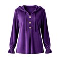 thumbnail image 2 of cocolona Plus Size Velvet Hooded Sweatshirts for Women Button Down V Neck Long Sleeve Hoodies Ruffle Cuff Pleated Fall Winter Tops, 2 of 4