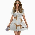 thumbnail image 2 of Cheetah Seamless Pattern Repeat Women Dress V-Neck Short Sleeve Flowy Swing Party Midi Dress, 2 of 4