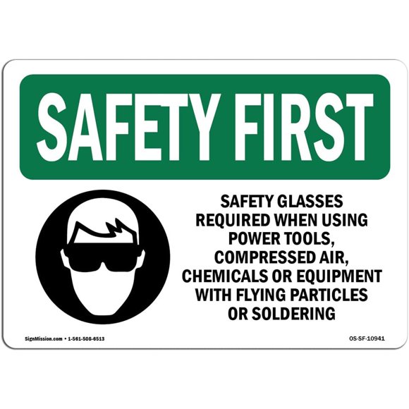 OSHA Safety First Sign - Safety Glasses Required When with Symbol | Vinyl Label Decal | Protect Your Business, Work
