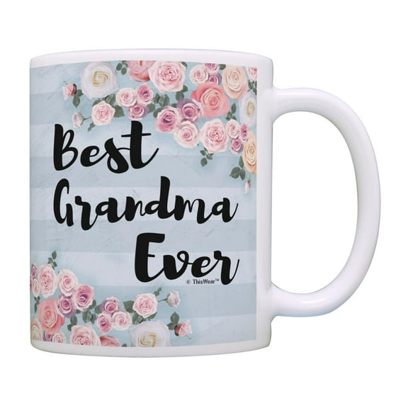 ThisWear Grandma Gifts Best Grandma Ever Gifts Grandma Mug Grandmother Coffee Mug Floral and Stripes