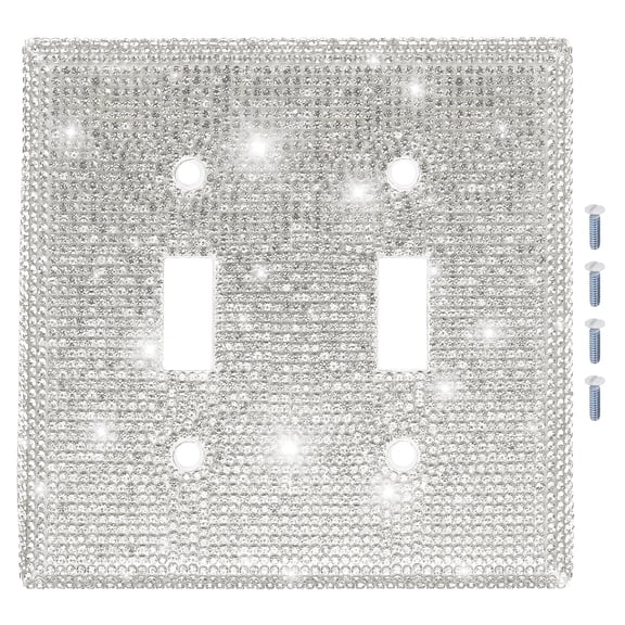 Uxcell Bling Rhinestone Light Switch Cover Silver/White Glitter Wall Plate Shiny Outlet Covers Decorative for Bedroom Kitchen Living Room Home Decor, Double Toggle, 4.5x4.5"