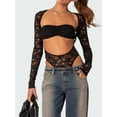 thumbnail image 3 of KelaJuan Women’s Lace Bodysuit Long Sleeve Solid Color Cutout Leotard Tops High Cut Playsuit, 3 of 6