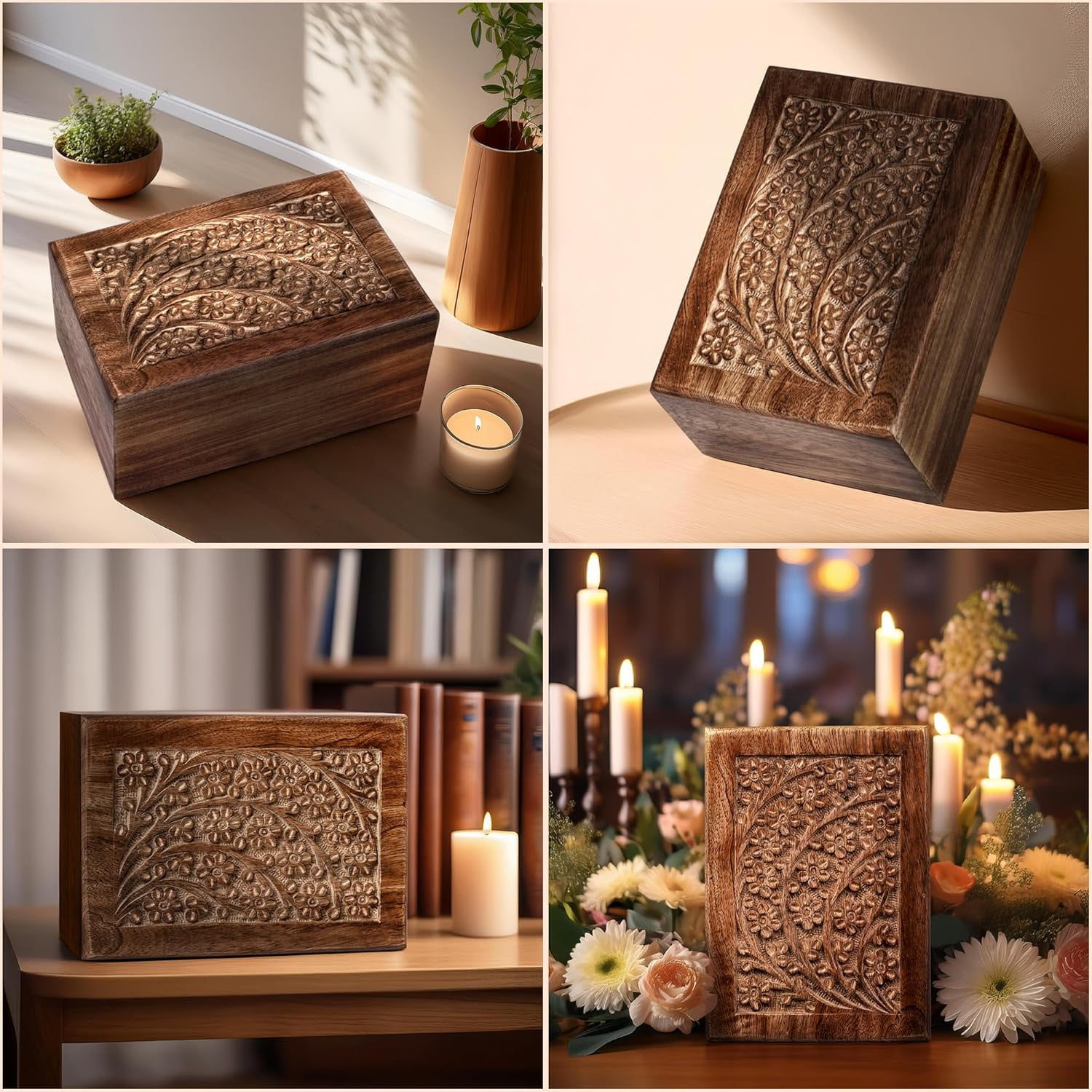 Cremation Urns for Human Ashes - Wooden Box and Casket for Men, Women and Child Ashes - Funeral Memorial Burial Urn for Cat Dog Pet Ashes- Small (36 Cu/in)