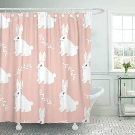 KSADK Blue Easter Hare Pattern Cute Little Bunny On Pink Rabbit Design and Face Pastel Shower Curtain Bath Curtain 60x72 inch