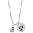 thumbnail image 1 of Delight Jewelry Silvertone Mini 2-D Snowman Silvertone Script Initial Disc - P - Charm Necklace, 20"+3", 1 of 4