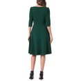 thumbnail image 3 of INSPIRE CHIC Wear to Work Dress for Women's Boat Neck Short Sleeves Midi Flared Office Dresses XS Dark Green, 3 of 6