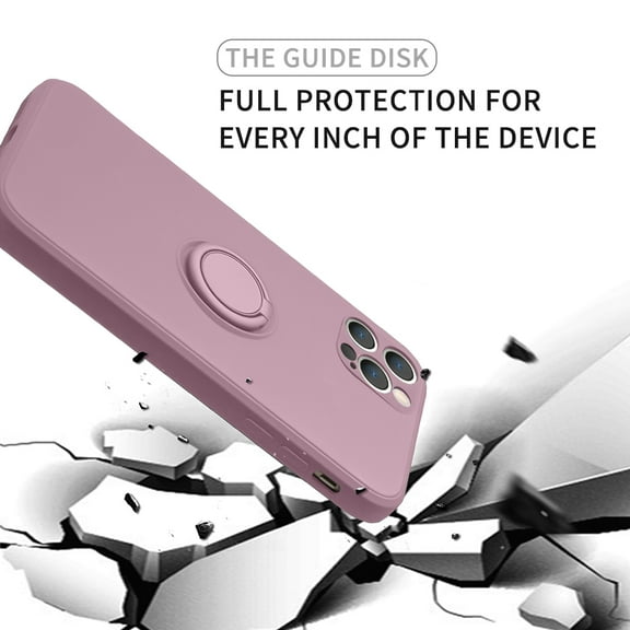 Apple iPhone 12 Pro (6.1") Case Microfiber Liner Gel Rubber Protection Liquid Silicone with Ring Holder Stand Strap Cover for iPhone 12 Pro [Purple]