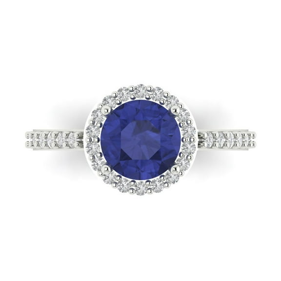 1.86 ct Round Cut Simulated Tanzanite Halo Engagement Ring for Women in 14K White Gold