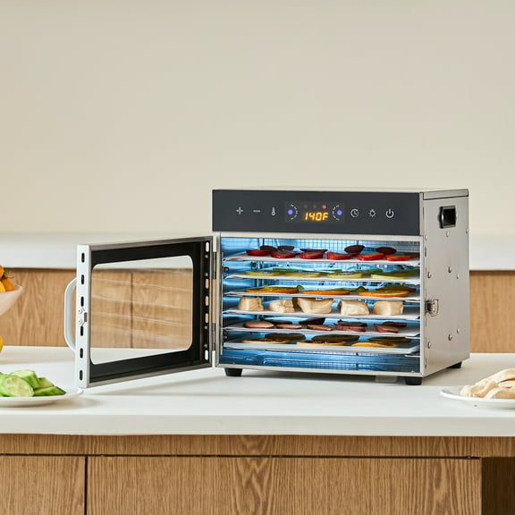 KFFKFF 400W Food Dehydrator Machine with 6 Stainless Steel Trays 86-194℉ Temperature Control for Home, Fruit, Herbs, and Dog Treats
