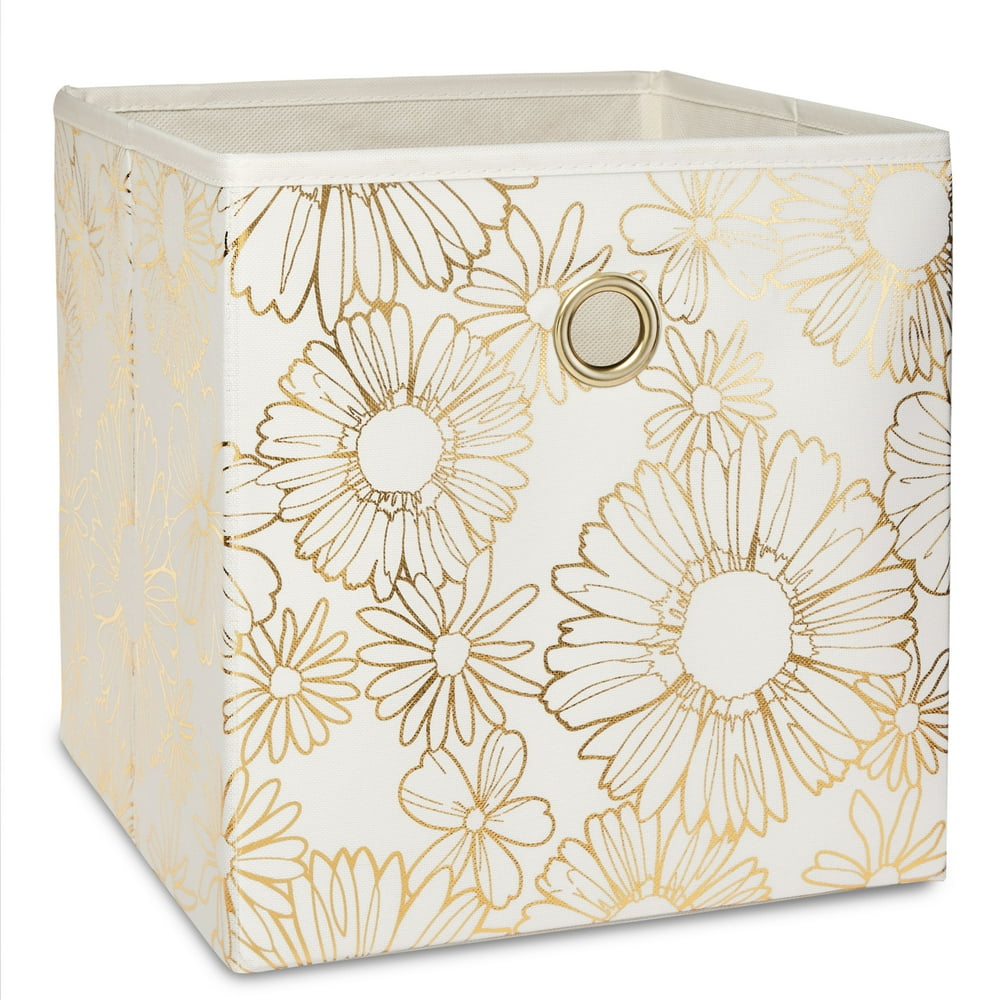 Mainstays Adult Collapsible Fabric Cube Storage Bin, Floral Gold