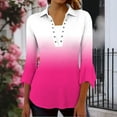 thumbnail image 4 of Olyvenn Womens Summer Tops,Women's Casual Collared V-Neck Petal 3/4 Sleeve Gradient Blouse Stylish Lightweight Top for Everyday Wear Hot Pink XXL, 4 of 7