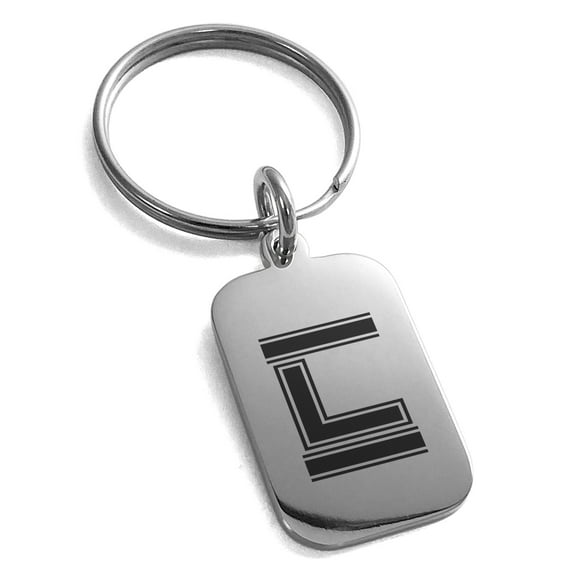 Stainless Steel Letter L Initial Empire Monogram Engraved Small Rectangle Dog Tag Charm Keychain Keyring