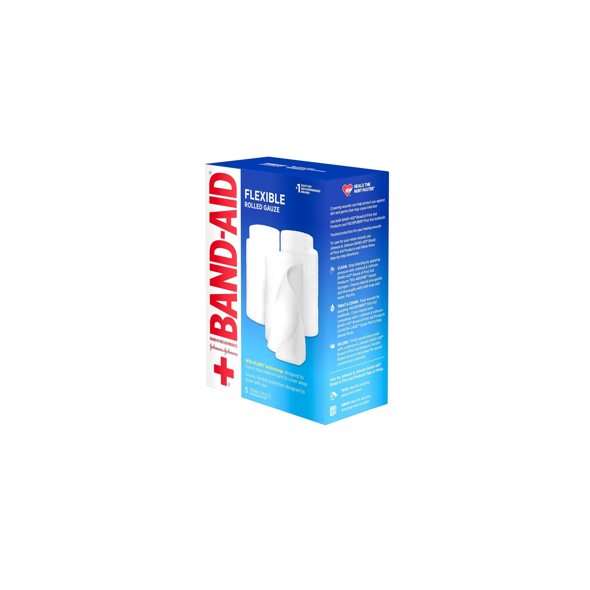 Band Aid Brand Flexible Rolled Medical Gauze 4 in X 2.1 Yd 5 Ct (Pack of 12)