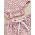 thumbnail image 3 of Bslissey Baby Girls Cute Shorts Sets Floral Print Short Sleeve Romper Tops + Drawstring Shorts + Bow Headband 3Pcs Outfits Infant Casual Daily Summer Clothes 0-18M, 3 of 9