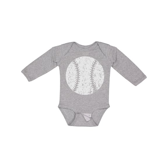 Inktastic Distressed Baseball in White Boys or Girls Long Sleeve Baby Bodysuit