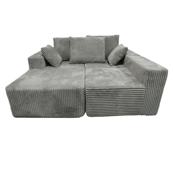 Modular Sectional Sofa Set with High-Density Memory Foam & Plush Fabric, Converts to Full-Size Bed, Reversible Lumbar/Headrest Pillows, Ergonomic Design for Living Room Flex Space (Gray)