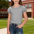 thumbnail image 2 of Girls Puff Short Sleeve T Shirts Kids Summer Ribbed Knit Tops Crewneck Slim Fit Workout Tee Casual Solid Color Basic Tops, 2 of 4