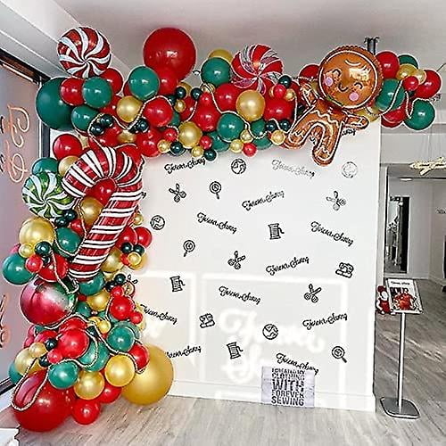 126 pièces kit d'arche de guirlande de ballons de Noël avec des ballons de  conception de moulin à vent de canne de bonbon d'or rouge vert ballons de  bonhomme en pain d'épice
