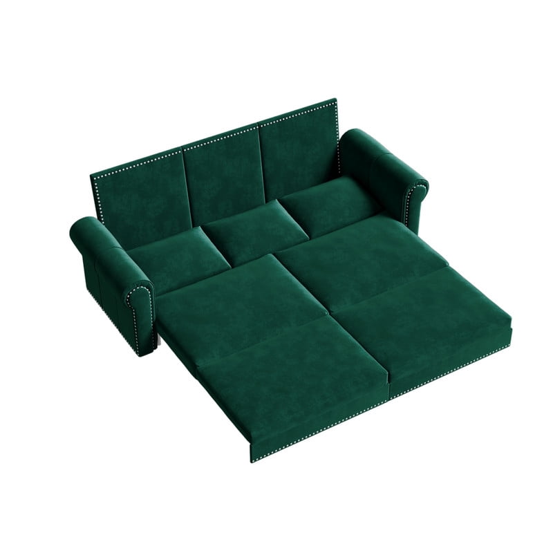 3-in-1 Velvet Convertible Sleeper Bed, 93.7" Chesterfield Sofa, King Size Pull Out Sofa Bed with Nailhead Trim & Rolled Arms, , Multi-Functional Futon Bed for Living Room, Bedroom, Apartment