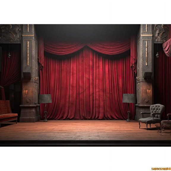 Red Theater Podium Stage Op Curtain Spotlight Photography Backdrops Props Empty Room Birthday Party Indoor Background TQ-18