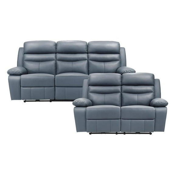 Lexicon Hancock 2-Piece Leather Sofa Set in Blue
